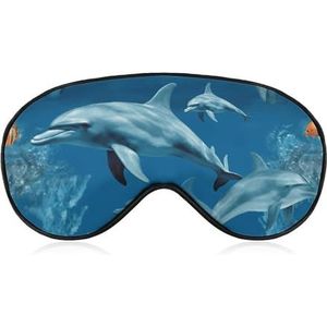 Dolfijnen blauw oogmasker voor dames en heren, ademend en verstelbare oogbedekking, ultrazacht slaapmasker, lichtgewicht reisblinddoek voor vliegtuig, dutje, nachtslapen
