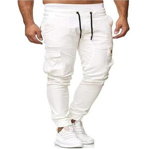 Heren Joggingbroek Cargobroek For Heren Casual Stretch Jogging Werkbroek Elastische Taille Trekkoord Taps Toelopende Joggingbroek(White Grey,4XL)