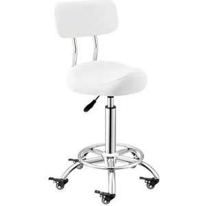 JAVPTAV Ergonomische kruk met rugleuning en voetensteun voor gebruik in tandklinieken en praktijken, in hoogte verstelbaar van 50 tot 70 cm, loungestoel voor meer comfort en gezondheid, wit