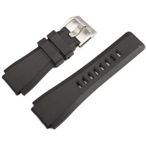Jeniko 34mm * 24mm Zwart Siliconen Rubber Horlogeband Pin Gesp Waterdichte Band Compatibel Met Bell Ross BR01 BR03 Horloge BR (Color : Black Silver Buckle, Size : 24mm)