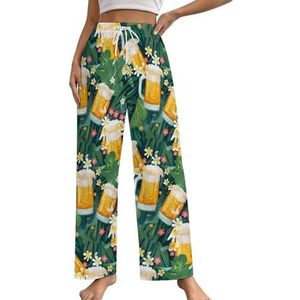 Leaf Beer Loungebroek voor dames, pyjamabroek, print, pyjamabroek, pyjamabroek, pyjamabroek, nachtkleding met trekkoord, S