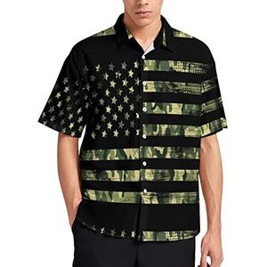 Amerikaanse vlag met camouflage heren T-shirt met korte mouwen casual button down zomer strand top met zak