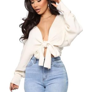 Dames Strikknoop V-hals Vest Met Verlaagde Schouders en Lange Mouwen Gebreide Trui for de Herfst-winter(S)