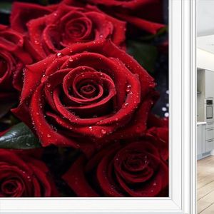 AEMYSKA t Klassieke rozen glas-in-loodfolie, rustieke wilde bloemen, planten, raam, privacyfolie, niet-klevende glasfolie, decoratieve statische hechtingsfolie voor thuiskantoor, 90 x 140 cm