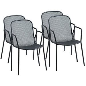 acamp Tuinstoelen Alfredo | Set van 4 stapelstoelen | Antraciet | Maat: 54x60x82 cm | Stalen buisframe | Zit- en rugleuning van stevig strekmetaal | weerbestendige nanotech-coating
