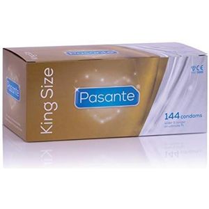 Pasante King Size, extra grote condooms met 60 mm breedte en 205 mm lengte, ideaal voor mannen die meer ruimte nodig hebben, 1 x 144 stuks (verpakking van 144 stuks)