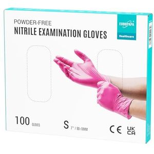 EUROPAPA® 100 x nitrilhandschoenen, wegwerphandschoenen, onderzoekshandschoenen, nitril handschoenen, poedervrij, zonder latex, niet-steriel, latexvrij, wegwerphandschoenen (S, Rozerood)