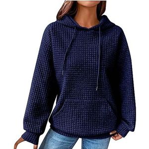 beetleNew Hoodies voor Vrouwen UK Sale Mode Wafel Hooded Sweatshirt voor Vrouwen Winter Dames Casual Losse Warme Knusse Trui met Kangoeroe Pocket, marineblauw, S