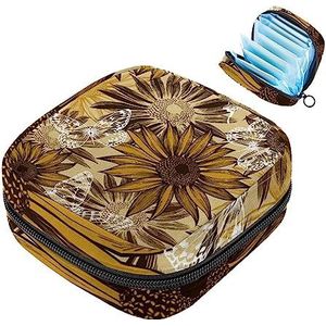 MUOOUM Bloeiende Zonnebloemen Vlinder Maandverband Opbergtas Draagbare Menstruatie Tas voor Vrouwen Tiener Meisjes Menstruatie Cup Pouch Nursing Pad Houder
