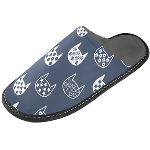 LI ZHI XIN Volwassen Pluche Slippers Dames Flanel Warme Huis Schoenen Met Antislip Mens Indoor Slippers Met PVC Zool Maat 4-11 Kat Ster Maan Bloem Sneeuw, Meerkleurig, 4/5 UK