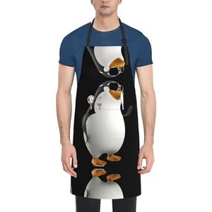 ZhaoYuGoods Paars-blauw-groene camouflage-zebrastrepen schorten met zakken voor dames en heren, stijlvolle kookschorten voor keuken, tuinieren, salon, ideale schort met print, Pinguïn met bril, Eén