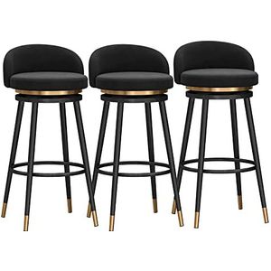 DangLeKJ Draaibare barkrukken set van 3 fluwelen stoel bar stoelen ontbijt keuken toonbank eilanden zwarte metalen poten barkrukken hoge krukken (maat: 75 cm, kleur: zwart)