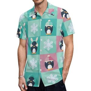 Pinguïns en sneeuwvlokken heren shirts met korte mouwen casual button-down tops T-shirts Hawaiiaanse strand T-shirts 3XL
