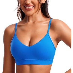 CRZ YOGA Butterluxe V-hals sportbeha's voor dames - Verstelbare dunne bandjes Gevoerde yogatop Basic draadloze camisole Fonkelend blauw XS