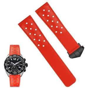 dayeer 22mm ademende siliconen horlogeband voor TAG heuer serie F1 CAZ201 WAZ2113 CAZ1010 rubberen horlogeband met opvouwbare gesp (Color : Red black buckle, Size : 22mm)