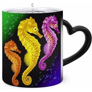 Kleurrijke Zeepaardjes Koffie Mok 11oz Kleur Veranderende Mokken Hartvormige Handvat Warmtegevoelige Verkleuring Cups