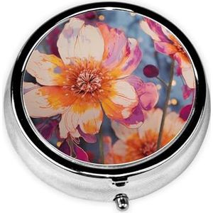 Pillendoosje Ronde Pillendoos met 3 Compartimenten Pil Organiseer Heldere Bloemen Pillendoos Kleine Pillenorganizer Waterdichte Kleine Pillendoos voor Reizen Pillencontainers voor Medicatie Planner