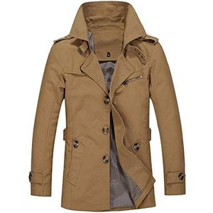 Trench Coat herenjas met knopen, slim fit, lichte jas, casual jas, Geel, L