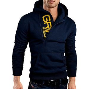 Grin&Bear Slim fit halfzip hoodie hoodie GEC401, Donkerblauw, M