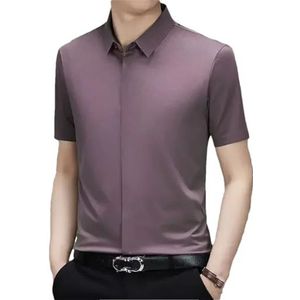 Mannen Zijden Business Jurk Shirts Mannelijke Kleding Luxe Anti-Rimpel Knop Elastische Tops, S Licht Paars, S