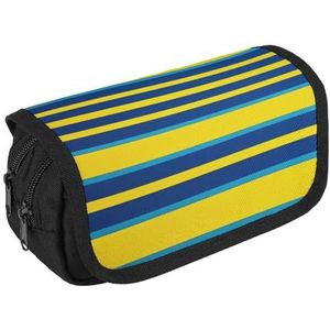 VFKLT Gele en blauwe strepen etui dubbellaags pennenetui grote capaciteit pennenzak dubbele rits draagbare pennenetui make-up tas voor mannen vrouwen reizen zakelijk kantoor, Wit, Eén maat, Potlood