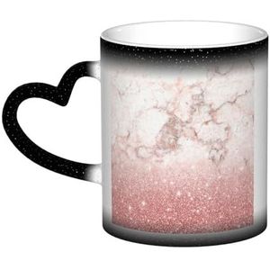 Faux Roze Rose Goud Glitter Wit Marmer Ombre, Keramiek Mok Warmtegevoelige Kleur Veranderende Mok in de Hemel Koffie Mokken Keramische Cup 330ml