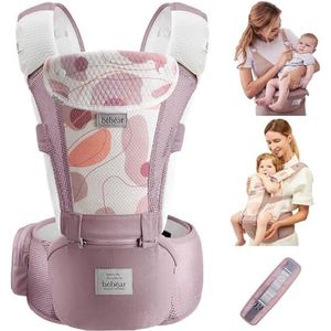 Bebamour draagzak voor 0-36 maanden, 3D Air Mesh draagzak rugzak voor pasgeborenen tot peuters, veiligheidsnorm goedgekeurd, ergonomische baby heupzitje 6 in 1 voordrager (Pink)