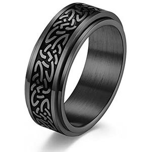 8Mm Breed Spinning Mode Keltische Knoop Ring, Scandinavië Titanium Staal Roterende Ring Viking Amulet Sieraden Voor Koppels Vrouwen Vrouwelijke Leuke Romantische Gift,zwart,8