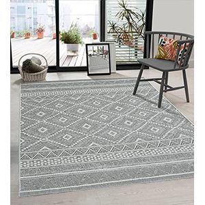 the carpet Calgary - robuust tapijt, plat weefsel, modern design, ideaal voor keuken en eetkamer, vintage look, boho-stijl, bijzonder vlak, ook voor buiten, grijs-ruit, 160 x 220 cm