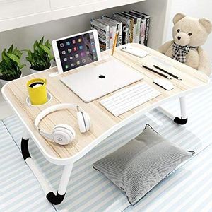 Laptop-bedtafel, draagbaar schootbureau, opvouwbare poten en bekersleuf, voor ontbijt, koffie, lezen, film kijken op bed/bank-Apple hout(60 * 40 cm)