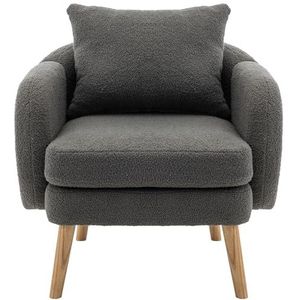 Auroglint Moderne eenvoudige teddy fluwelen fauteuil, extra dik kussen fauteuil, enkele sofa fauteuil, gestoffeerde fauteuil, vrijetijdsstoel. (grijs)