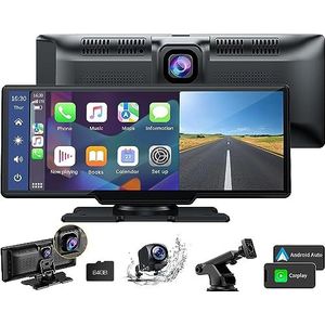 Draadloze Apple Carplay & Android Auto Stereo, 9.26"" Draagbare Autoradio met 2K Dash Cam Voorkant, 1080P Achteruitrijcamera, Navigatie Apparaten met Siri/Bluetooth/GPS/Google/FM/AUX/Mirror-Link/64G TF