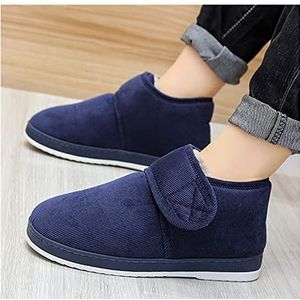 Dames - Pantoffels - Blauw - Extra Brede Klittenband Fuzzy Pantoffel Voor Senioren Heren Artritis Winter Warm Binnen Verstelbare Huisschoenen