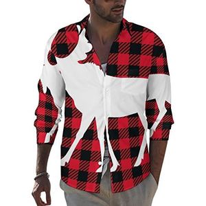 Moose Buffalo Plaid Set Heren Revers Shirt Lange Mouw Button Down Print Blouse Zomer Pocket Tees Tops 2XL