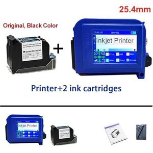 Handheld inkjetprinter, 25.4mm Mini Inkjet Printer Lockless Draagbare QR Strip Batch Code Nummering Logo Label Printer Inkjet Printer(With 2 Cartridges)