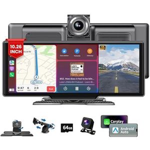 4K 10,26"" touchscreen auto DVR Dashcam draadloos Apple CarPlay Android Auto GPS Dual Lens videorecorder Dual Dash Cam DVR(Dual Camera)