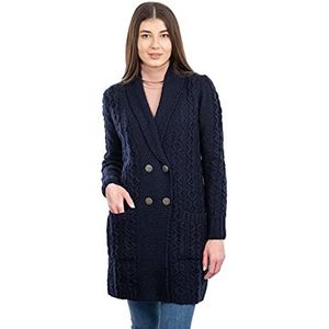 SAOL 100% Merino wol dames dubbele Breasted sjaal kraag jas, in grijs/marine, marineblauw, L