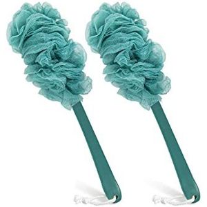 2 stuks rugscrubber voor douche, Qewro Loofah op een stok als doucheborstel exfoliërend lichaam met lange steel, Loofah spons heren loofah badaccessoires voor vrouwen