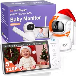 OBVHNUA Babyfoon met Camera 5 inch 720p IPS HD Video-Opname Digitale Zoom Twee Weg Audio VOX-Modus Nachtzicht Temperatuurbewaking 8 Slaapliedjes 5 Wekkers