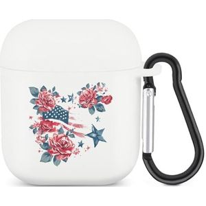 American Roese Stars Vlag Leuke Case Voor AirPods 2&1 Schokbestendige Beschermende Hoofdtelefoon Gevallen Cover Met Sleutelhanger Voor Mannen Vrouwen