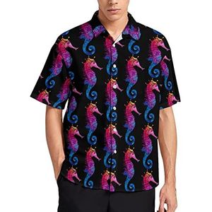Regenboog Seahorse Hawaiiaanse shirt voor mannen zomer strand casual korte mouw button down shirts met zak