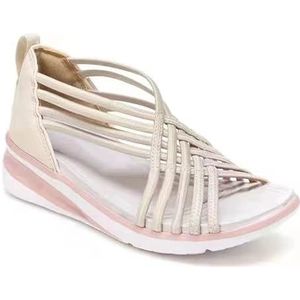 AGSTA Heccie rekbare sandalen, premium dempende zool waterdicht lichtgewicht orthopedische sandalen vrouwen Heccie dames sleehak sandalen (kleur: beige, maat: 5,5 UK)