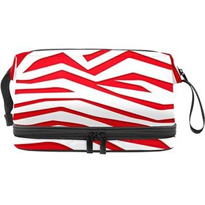Multifunctionele opslag reizen cosmetische tas met handvat,Grote capaciteit reizen cosmetische tas,Rode en witte zebra print achtergrond, Meerkleurig, 27x15x14 cm/10.6x5.9x5.5 in