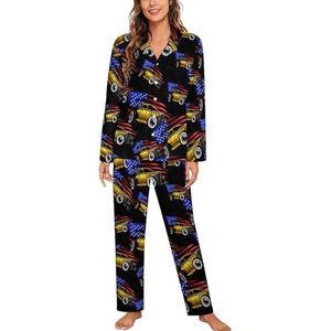 Amerikaanse Vlag Spier Auto Lange Mouw Pyjama Sets Voor Vrouwen Klassieke Nachtkleding Nachtkleding Zachte Pjs Lounge Sets