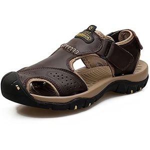 Mannen Enuine lederen sandalen, outdoor gesloten teen strandschoenen antislip sneakers ademende casual sportvisschoenen (Color : Dark brown, Size : 48 EU)