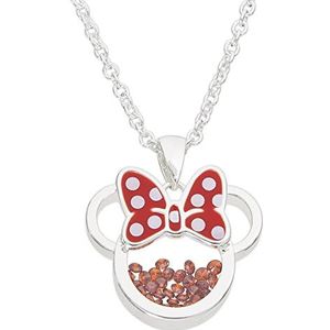 Disney Minnie Silver Plated Brass met rode Enamel Bow January Birthstone Floating Stone Necklace CF00308SJANL-Q.PH