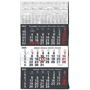 TOBJA 3 maandenkalender 2024, wandkalender met schuif, 3-maandkalender zonder reclame, bureaukalender, maandoverzicht, drie maanden met jaaroverzicht, groot formaat 56 x 30 cm (gevouwen!)