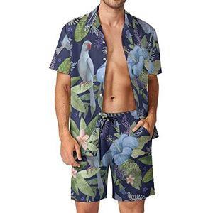 Aquarel Hibiscus En Plumeria Bloemen Heren Hawaiiaanse Bijpassende Set 2-delige Outfits Button Down Shirts En Shorts Voor Strand Vakantie