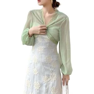 Jurken Dames Feestelijk,Dames Chiffon Kant Bolero Haalt Zijn Schouders Op Cropped Tops Elegant Vest Met Lange Mouwen Open Voorkant Sheer Haalt Zijn Schouders Op Schouderjas Mantel Avondfeest Cover-U