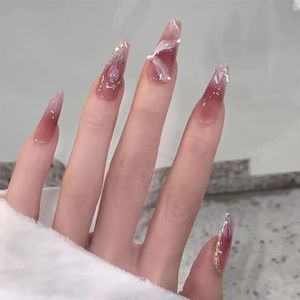 Kunstnagels lang, glanzend, effen kleur, Franse nageltips met nagellijm for vrouwen en meisjes(Tulip purple)